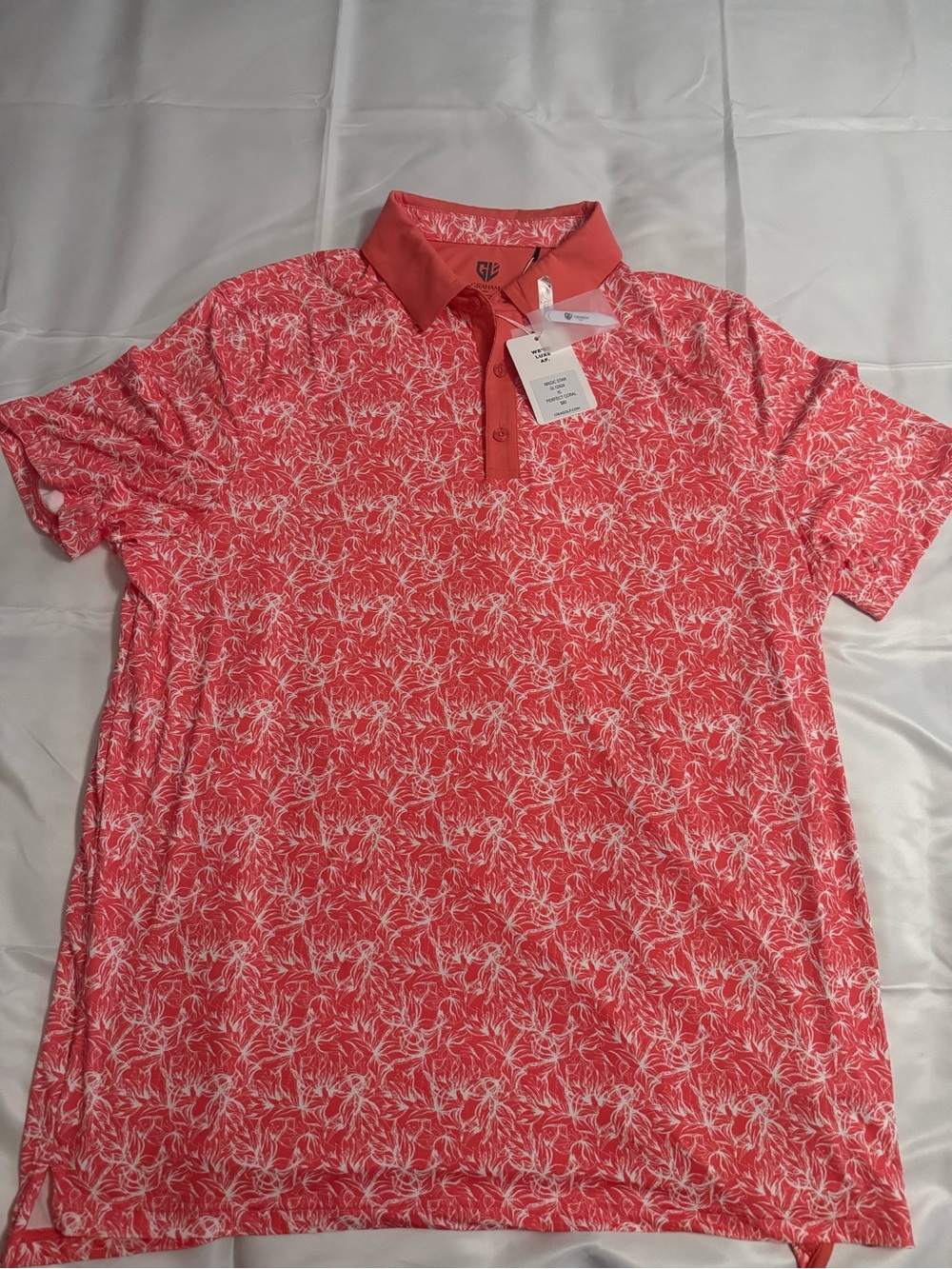 GRAHM Mens Coral Floral Print Polo Shirt NWT